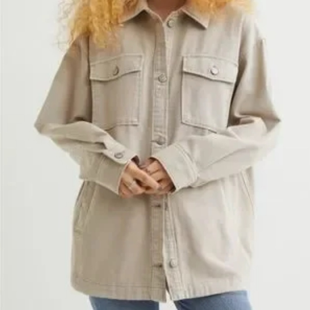 H&M Women’s Divided Oversized Cotton Button Up Tan Shirt Jacket Size S